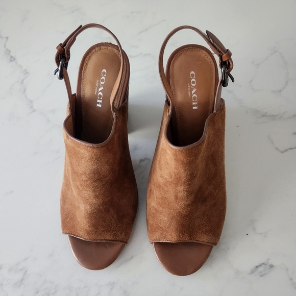 Coach Drew Brown Suede Studded Heels 7.5B - Picture 8 of 16